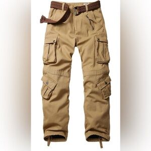Men’s Beige Cargo Pants Size 40 – Warm Fleece Feel, 8 Pockets, Modern Fit